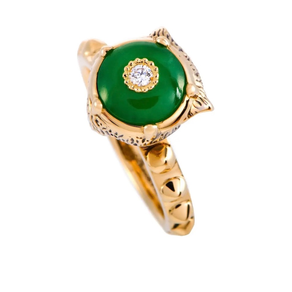 GUCCI  Le Marches Des Merveilles 18K Yellow Gold, Jade And Diamond Ring
